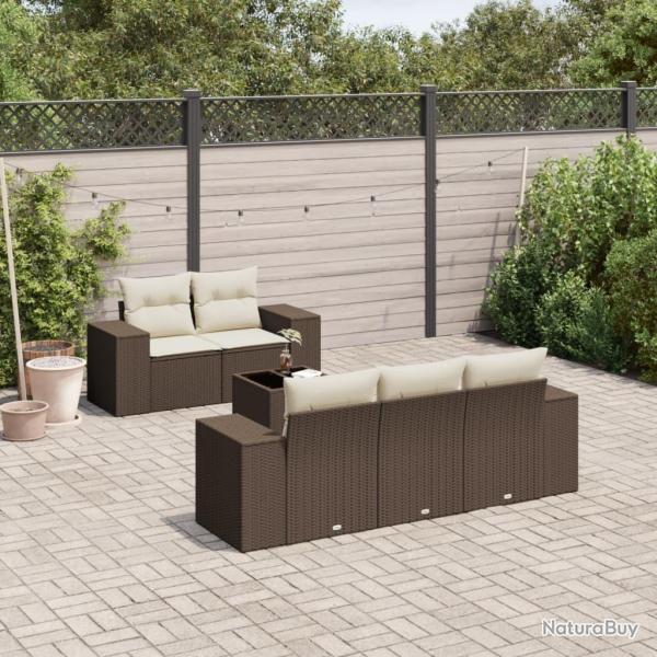 Salon de jardin avec coussins 6 pcs marron r�sine tress�e