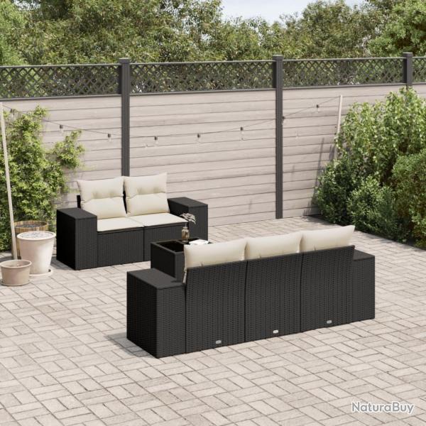 Salon de jardin 6 pcs avec coussins noir r�sine tress�e