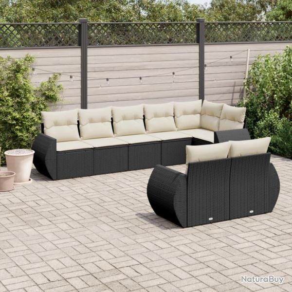 Salon de jardin 8 pcs avec coussins noir r�sine tress�e