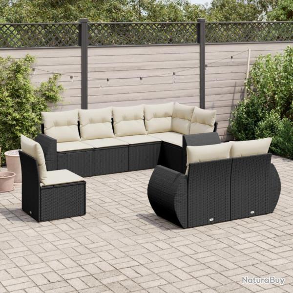 Salon de jardin 8 pcs avec coussins noir r�sine tress�e