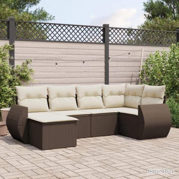 Salon de jardin avec coussins 6 pcs marron r�sine tress�e