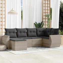 Salon de jardin 6 pcs avec coussins gris clair r&eacute;sine tress&eacute;e