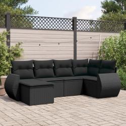 Salon de jardin 6 pcs avec coussins noir r&eacute;sine tress&eacute;e