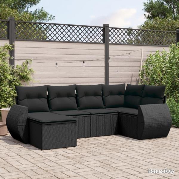 Salon de jardin 6 pcs avec coussins noir r�sine tress�e