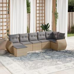 Salon de jardin avec coussins 7 pcs beige r&eacute;sine tress&eacute;e