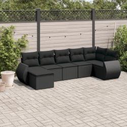 Salon de jardin 7 pcs avec coussins noir r&eacute;sine tress&eacute;e