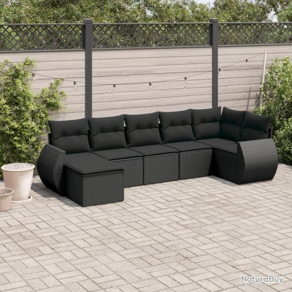 Salon de jardin 7 pcs avec coussins noir r�sine tress�e