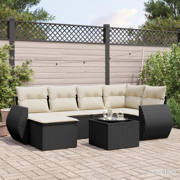 Salon de jardin 7 pcs avec coussins noir r�sine tress�e