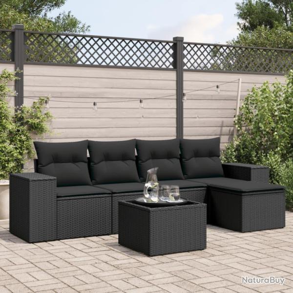 Salon de jardin 6 pcs avec coussins noir r�sine tress�e