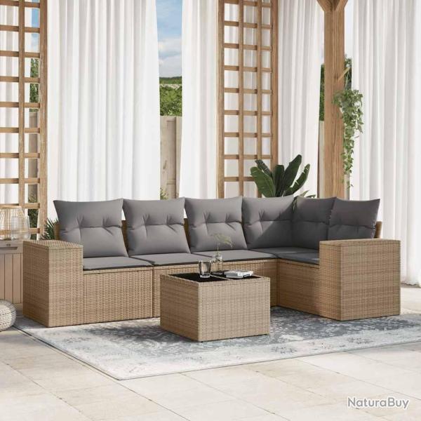 Salon de jardin avec coussins 6 pcs beige r�sine tress�e