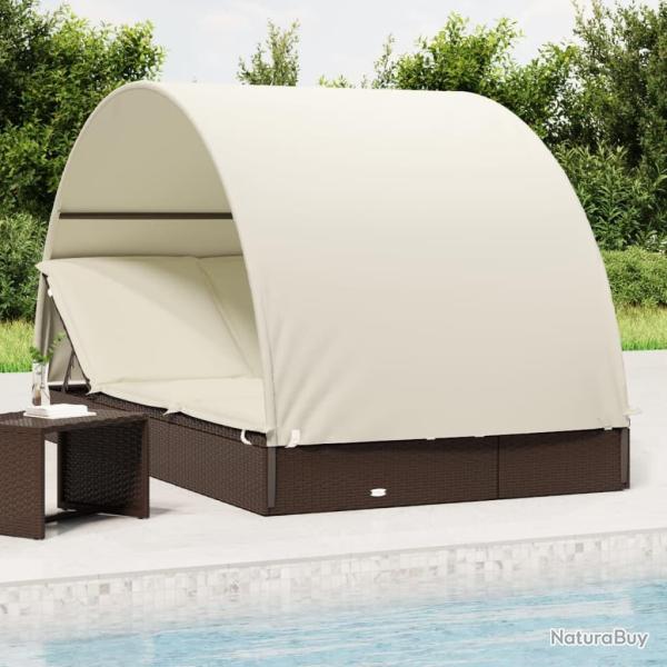 Transat 2 places avec toit rond marron 211x112x140 cm
