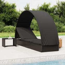 Chaise longue avec toit rond noir 211x57x140 cm r&eacute;sine tress&eacute;e