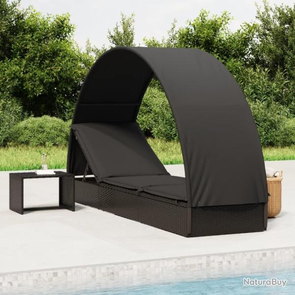 Chaise longue avec toit rond noir 211x57x140 cm r�sine tress�e