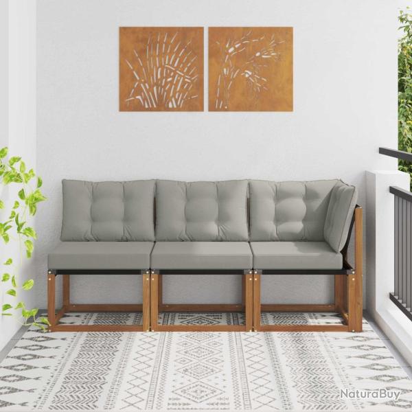 Canap� d'ext�rieur milieu et coin avec coussin 3 Pi�ce Naturel