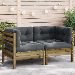 Canap&eacute; d'angle de jardin avec coussins 2 pcs bois pin impr&eacute;gn&eacute;