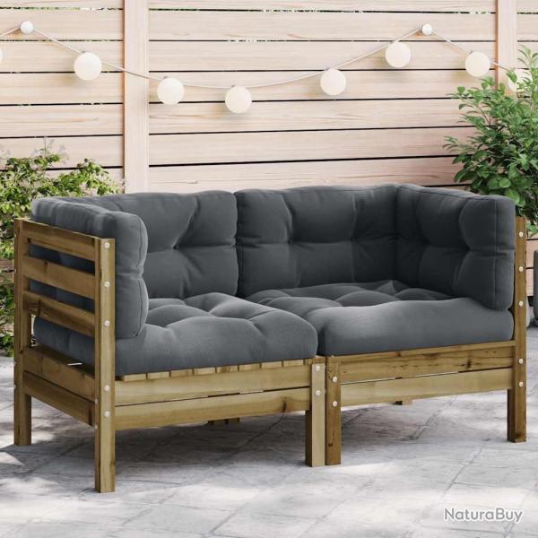 Canap� d'angle de jardin avec coussins 2 pcs bois pin impr�gn�