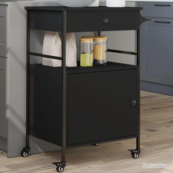 Chariot de cuisine noir 56x43x89,5 cm bois d'ing�nierie