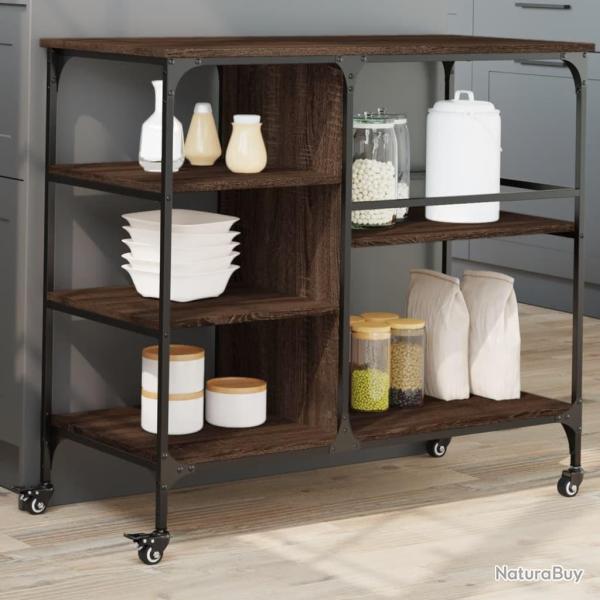 Chariot de cuisine ch�ne marron 100x45x89,5cm bois d'ing�nierie