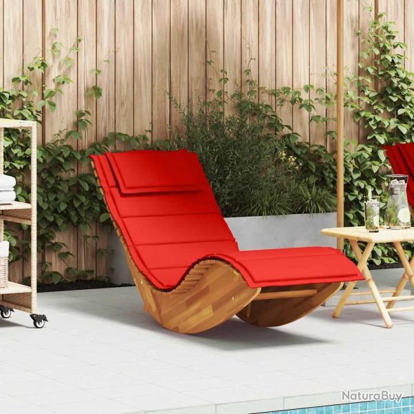 Chaise longue � bascule avec coussin en bois massif d'acacia