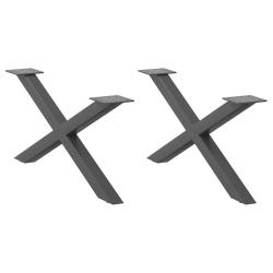 Pieds de table basse en forme de X, 2 pi&egrave;ces, anthracite, 70 x (30-31) cm, acier