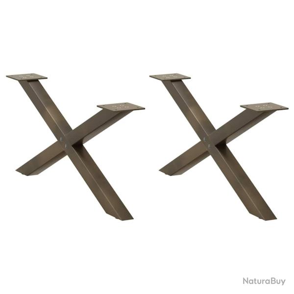Pieds de table basse en forme de X, 2 pi�ces, acier naturel, 70 x (30-31) cm