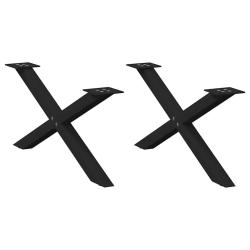 Pieds de table basse en forme de X, 2 pi&egrave;ces, noir, 70 x (30-31) cm, acier