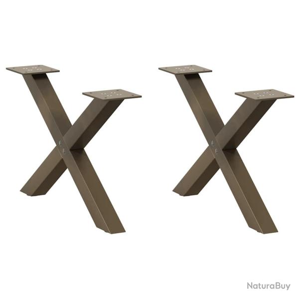 Pieds de table basse en forme de X, 2 pi�ces, acier naturel, 50 x (30-31) cm