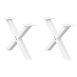 Pieds de table basse en forme de X, 2 pi&egrave;ces, blanc, 60 x (30-31) cm, acier