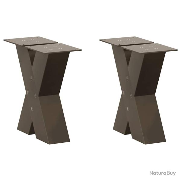 Pieds de table basse en forme de X, 2 pi�ces, acier naturel, 30 x (30-31) cm