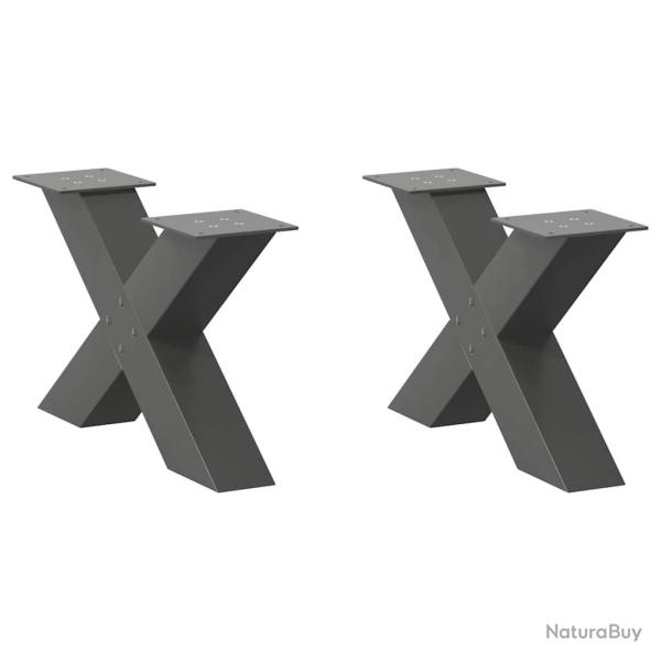 Pieds de table basse en forme de X 2 pi�ces Anthracite 60 x (30-31) cm Acier