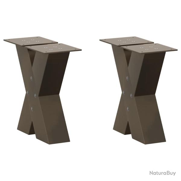Pieds de table basse en forme de X, 2 pi�ces, acier naturel, 40 x (30-31) cm