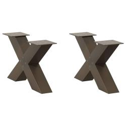 Pieds de table basse en forme de X, 2 pi&egrave;ces, acier naturel, 60 x (30-31) cm