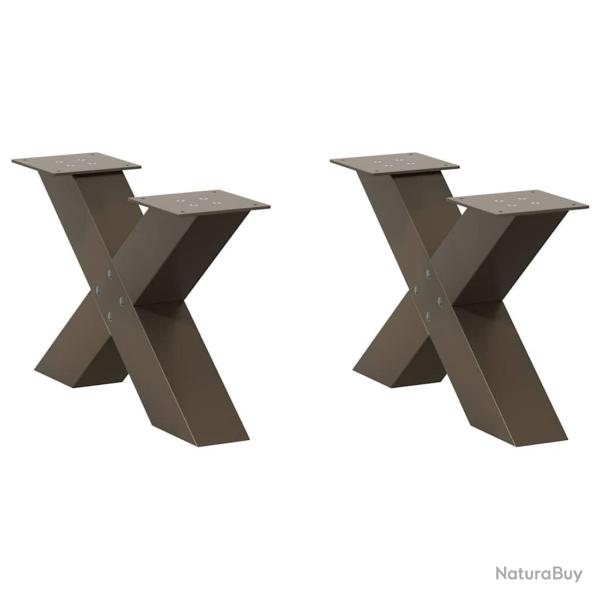 Pieds de table basse en forme de X, 2 pi�ces, acier naturel, 60 x (30-31) cm