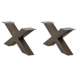 Pieds de table basse en forme de X, 2 pi&egrave;ces, acier naturel, 70 x (30-31) cm