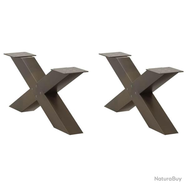 Pieds de table basse en forme de X, 2 pi�ces, acier naturel, 70 x (30-31) cm