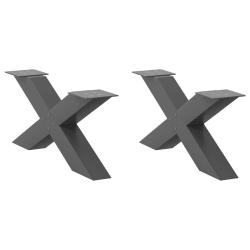 Pieds de table basse en forme de X, 2 pi&egrave;ces, anthracite, 70 x (30-31) cm, acier