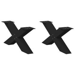 Pieds de table basse en forme de X, 2 pi&egrave;ces, noir, 70 x (30-31) cm, acier