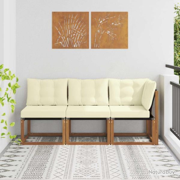 Canap� d'ext�rieur milieu et coin avec coussin 3 Pi�ce Naturel