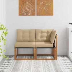 Canap&eacute; d'ext&eacute;rieur milieu et coin avec coussin 2 Pi&egrave;ce Naturel