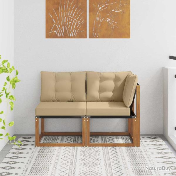 Canap� d'ext�rieur milieu et coin avec coussin 2 Pi�ce Naturel