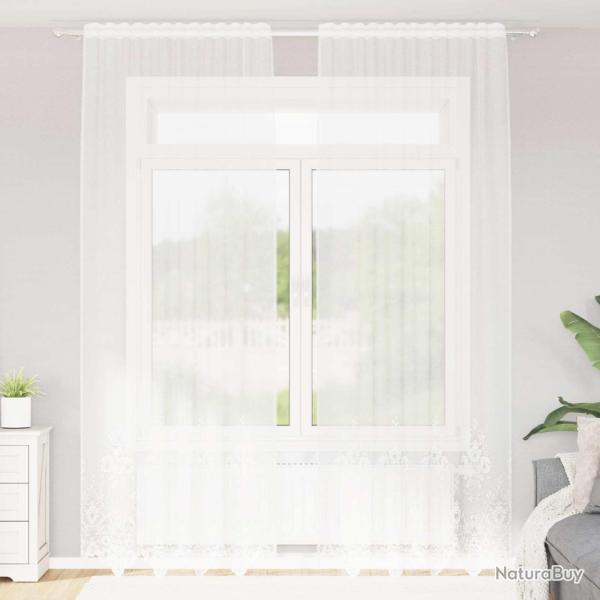 Rideau en Dentelle Floral Blanc 260 x 150 cm Polyester