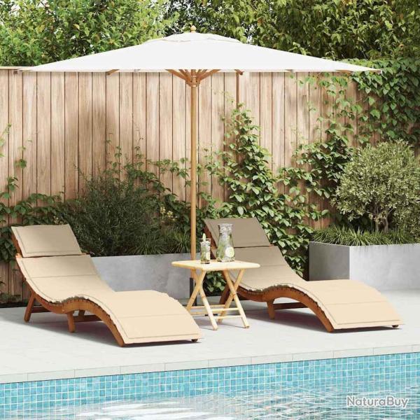 Transat avec coussin 2 pcs Beige Bois d'Acacia Massif