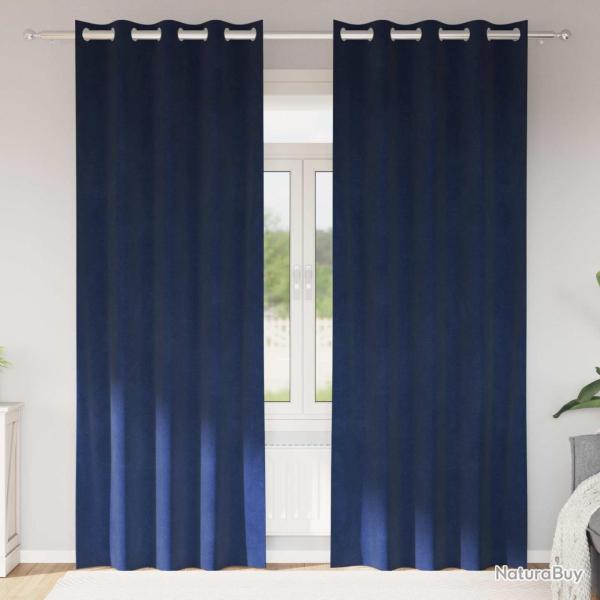 Rideaux occultants 2 pcs Bleu fonc� 140 x 225 cm Velours