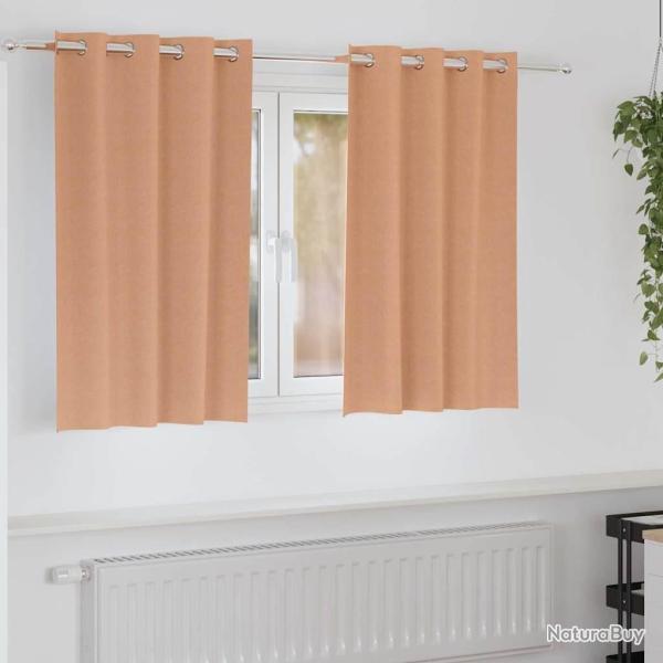 Rideaux occultants avec anneaux 2 pcs Marron Clair 140 x 140 cm