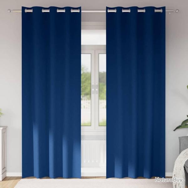 Rideaux occultants avec anneaux 2 pcs Bleu fonc� 245 x 140 cm