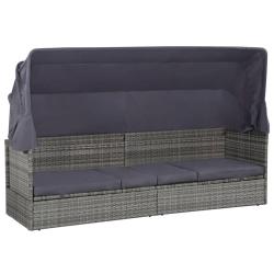Lit de jardin avec auvent Gris 205x62 cm R&eacute;sine tress&eacute;e
