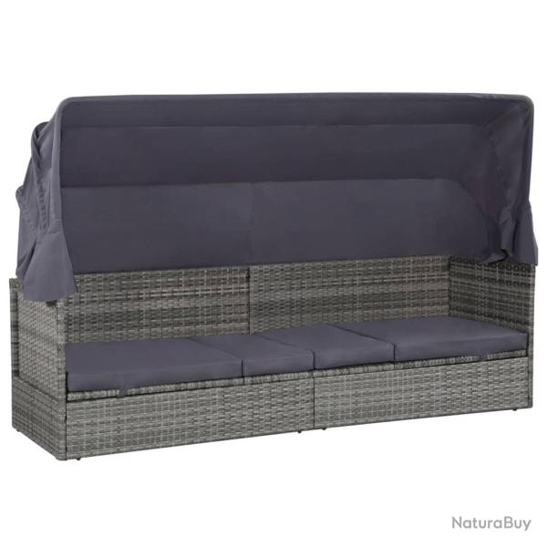 Lit de jardin avec auvent Gris 205x62 cm R�sine tress�e