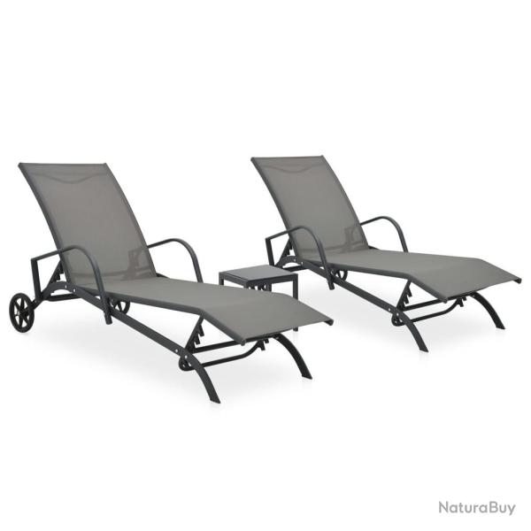 Chaises longues lot de 2 avec table Textil�ne et acier