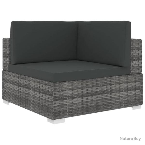 Chaise d'angle 1 pc et coussins R�sine tress�e Gris