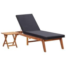 Chaise longue avec table R&eacute;sine tress&eacute;e et bois d'acacia massif